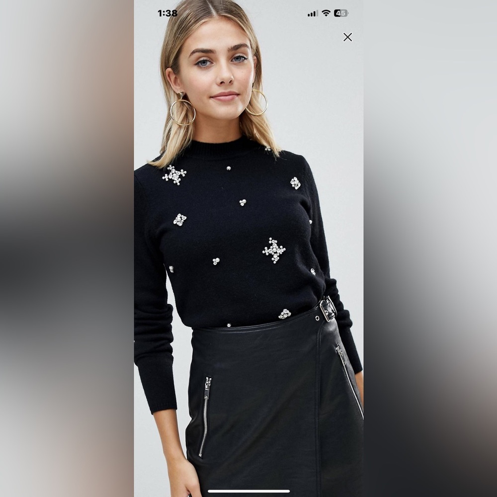 Rhinestone and Pearl embellished sweater